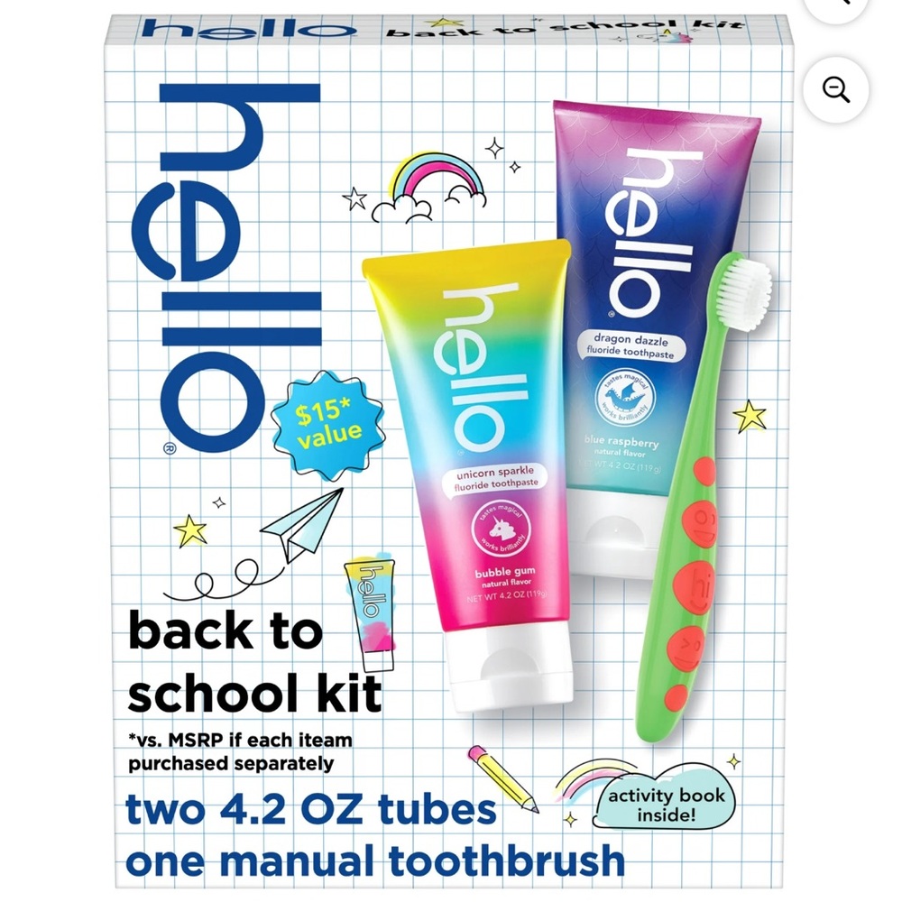 Hello Kids Toothbrush & Toothpaste Back to School Kit BNWT